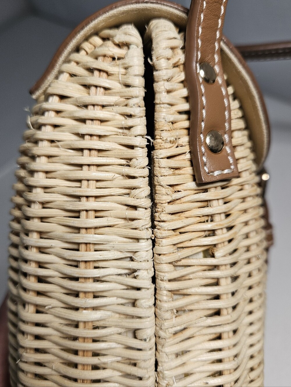 MARK & GRAHAM Wicker & Leather Buckle Crossbody Bag Small Handwoven - Picture 13 of 13